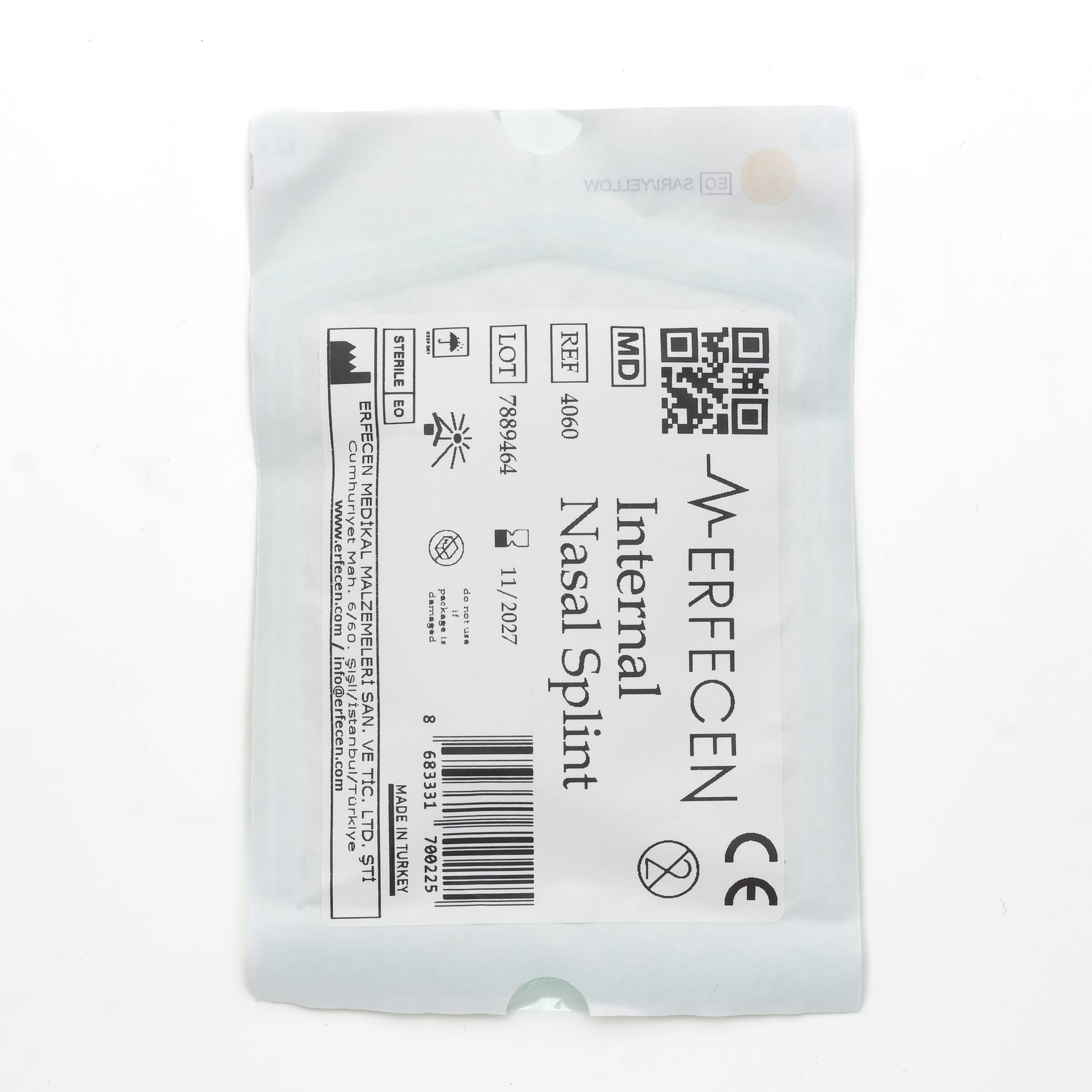 Rückseite der sterilen Verpackung des Doyle Nasensplints mit Produktkennzeichnung
